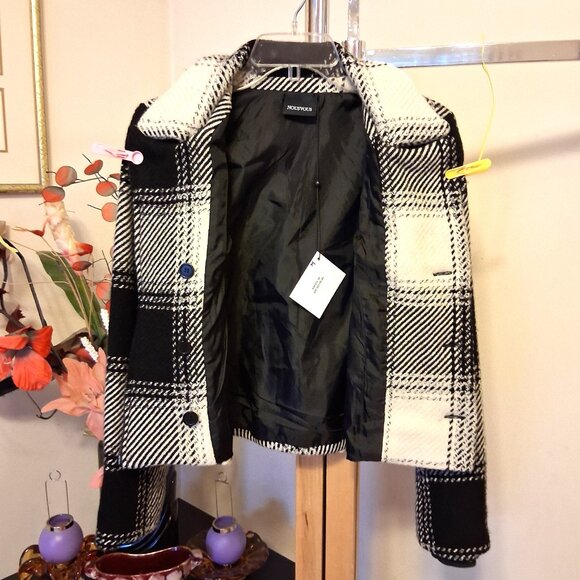 NWT NOUSVOUS Women's Black White Lined Blazer Zip Blazer Jacket Size M 10 - Picture 9 of 16